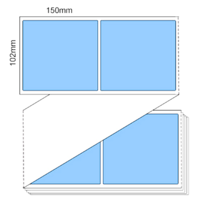 102mm x 150mm - Blue Thermal Transfer Fanfold Labels, Permanent Adhesive, (3000/box)